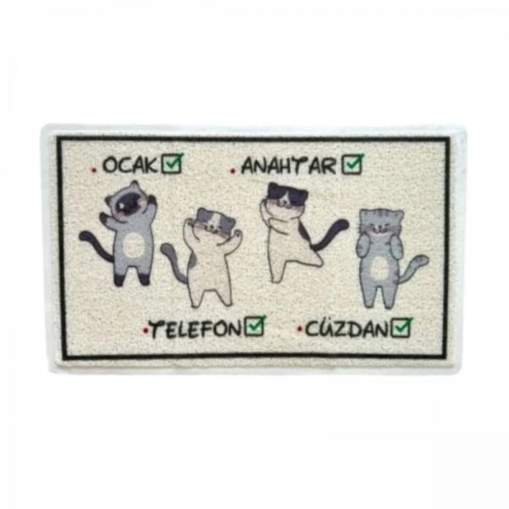 Esonez Unr Pas009 Kedi Desenli Dikdörgen Paspas 45x75