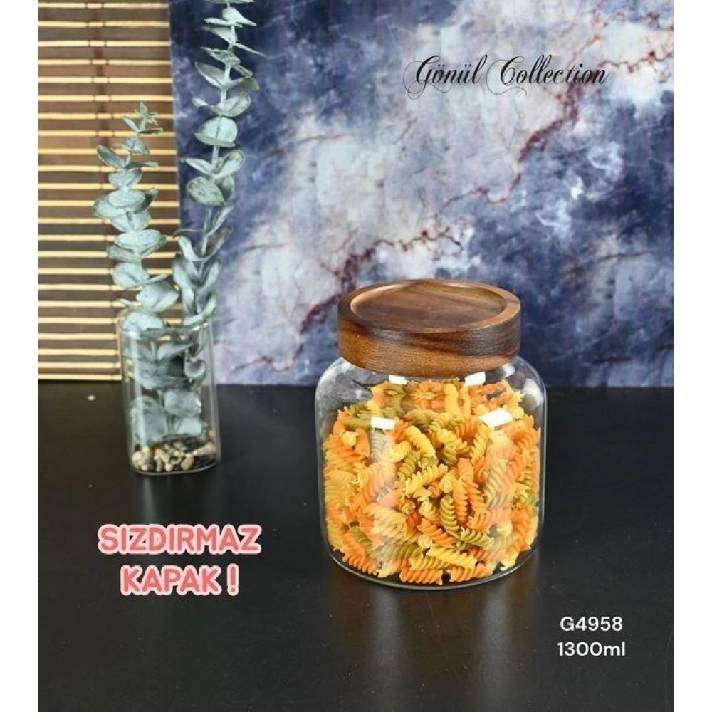Gönül Mutfak Bambu Kapaklı Kavanoz Cam 13x13 Cm
