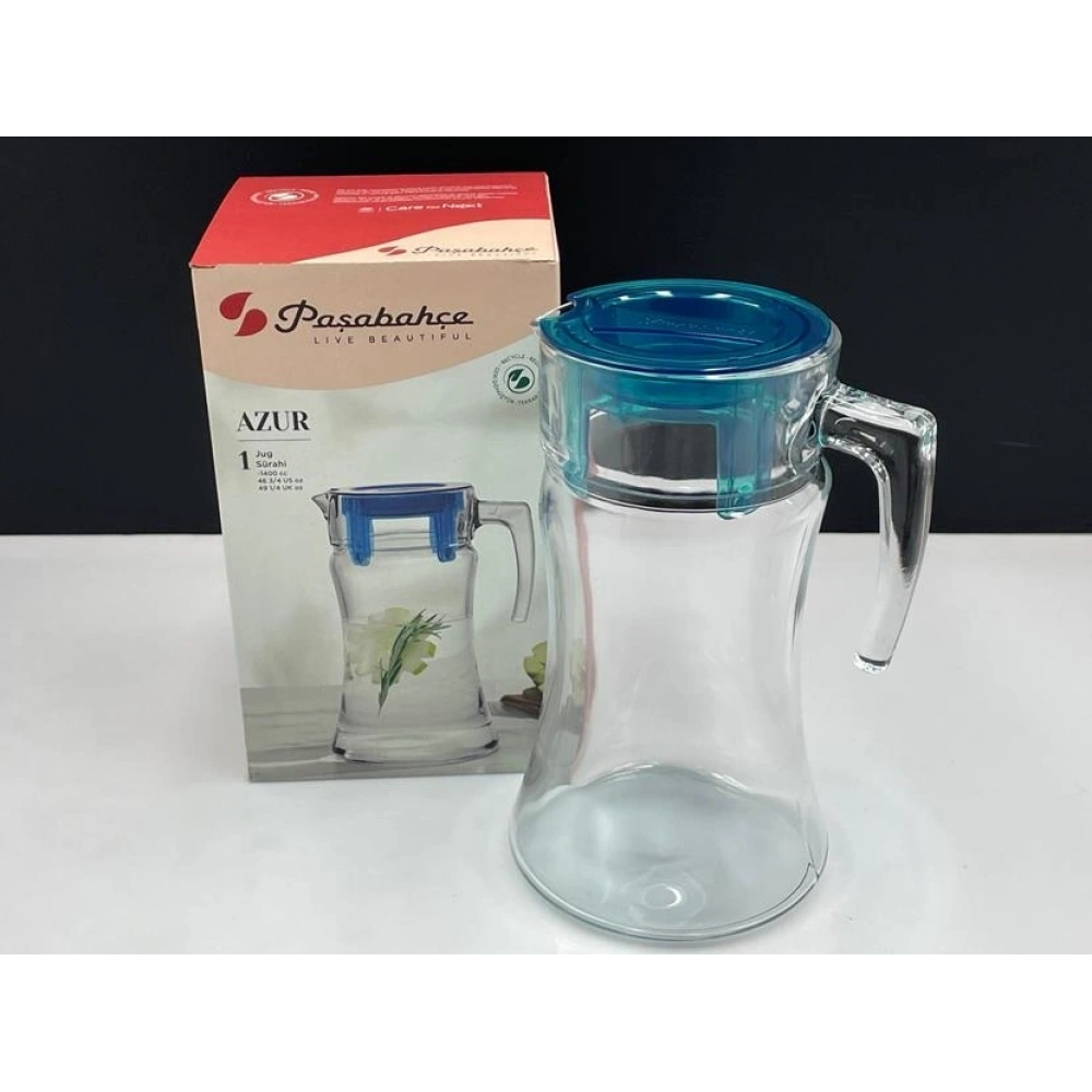 Paşabahçe Azur Turkuaz Kapaklı Cam Sürahi 1400 Cc