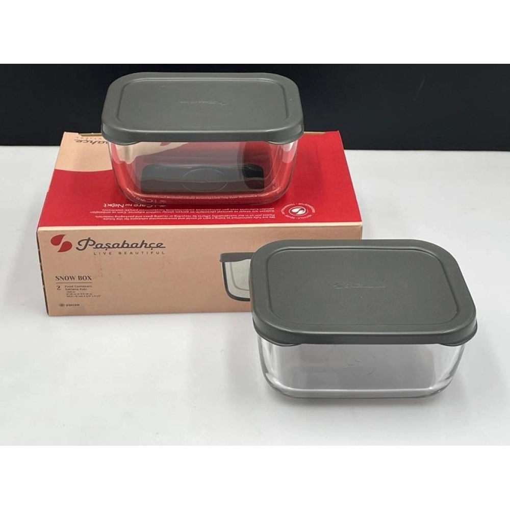 Paşabahçe Snow Box Gri Kapaklı Cam Saklama Kabı 2li
