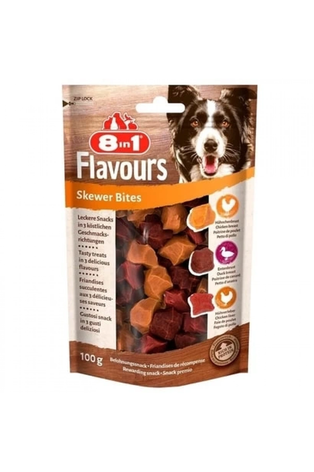 8ın1 Flavours Skewer Bites Köpek Ödül Maması - Tavuklu & Ördekli - 100gr