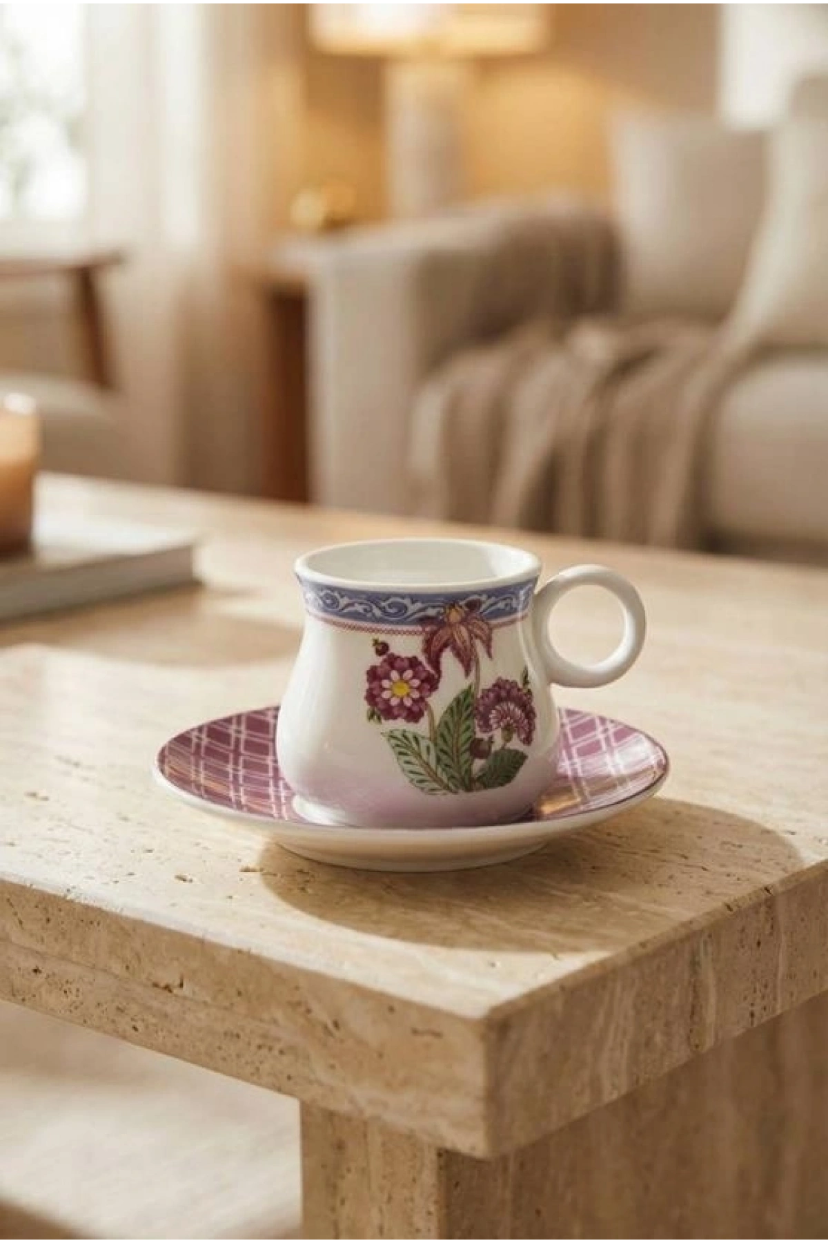 Acar Çiçek Desenli Porselen Kahve Takımı 6lı 80 Ml