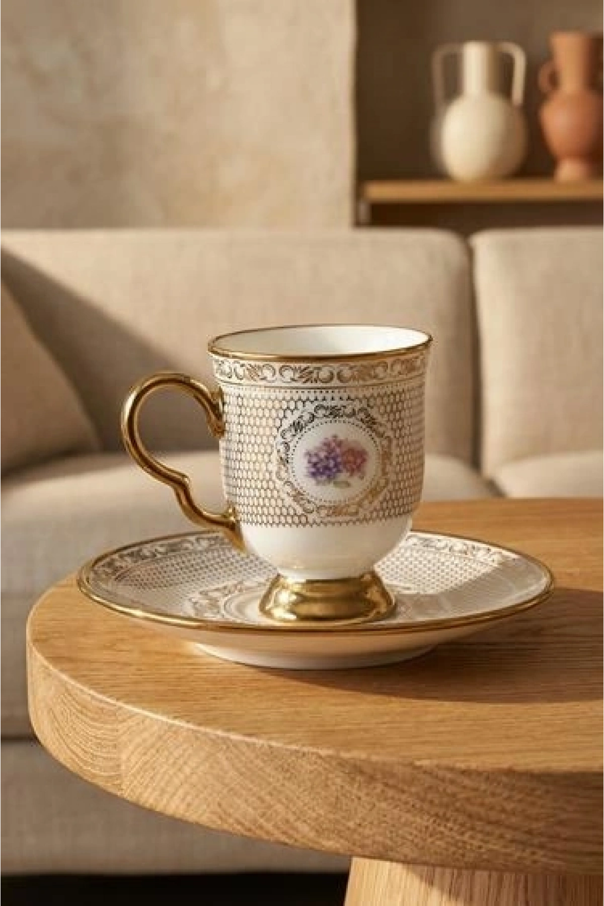 Acar Gold Desenli Porselen Kahve Seti 6lı