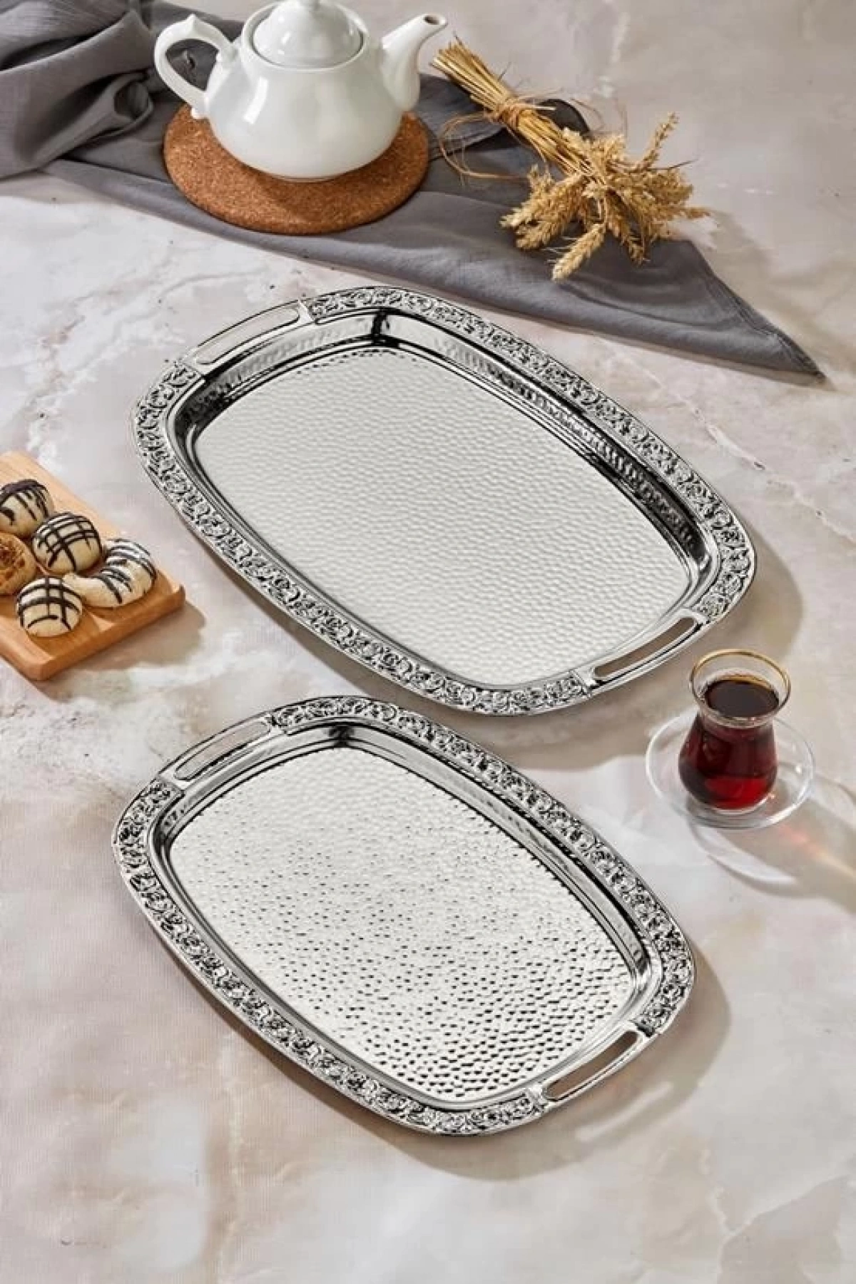 Cok 2li Çiçek Desen Tepsi