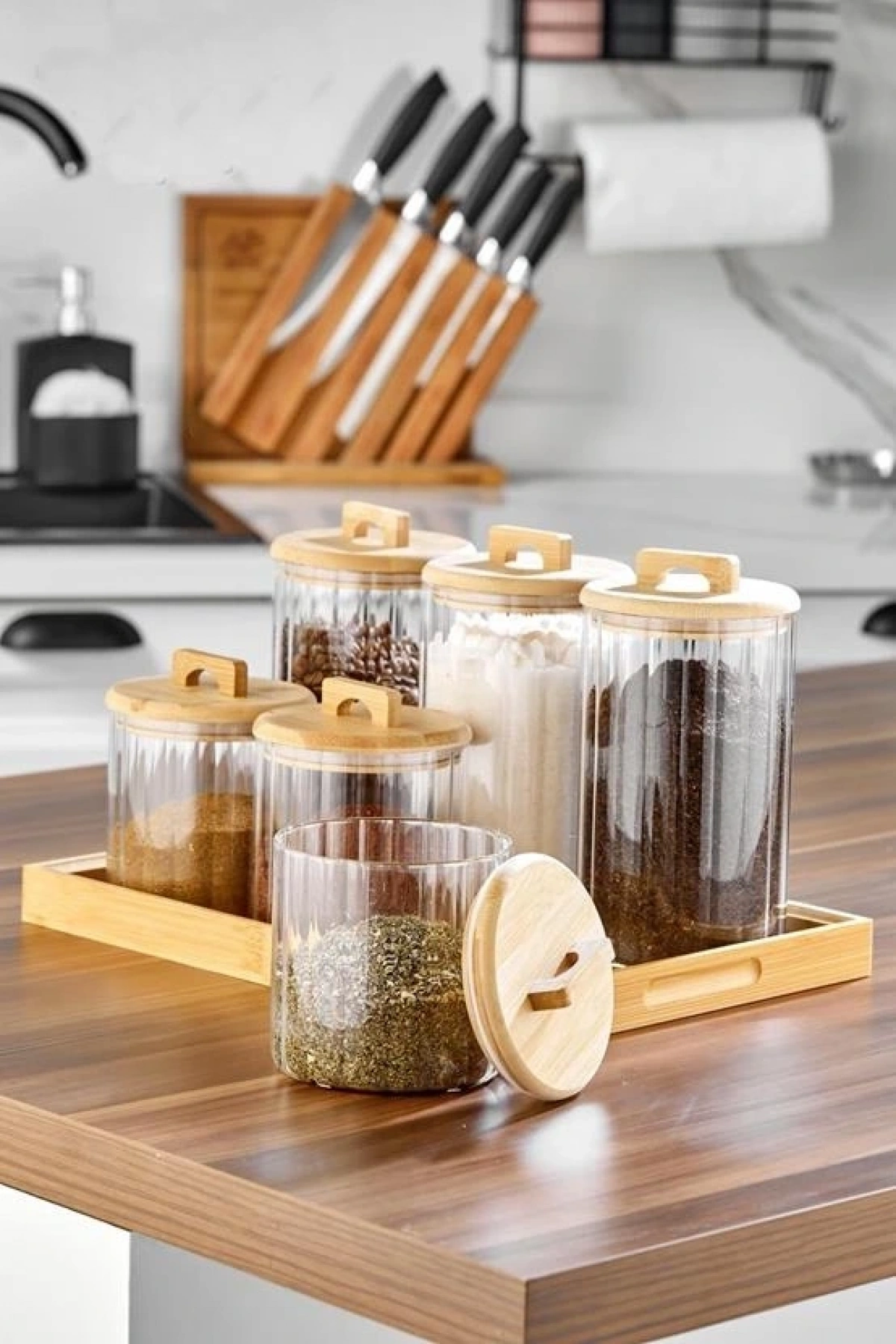 Cooker Bambu Kapaklı Cam Baharat Seti 6lı