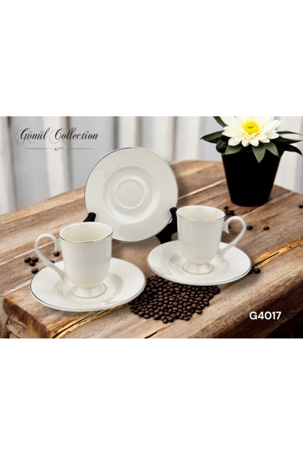 Gönül Gnl 4017 Gümüş Kenarlı Beyaz Porselen Kahve Seti 6lı