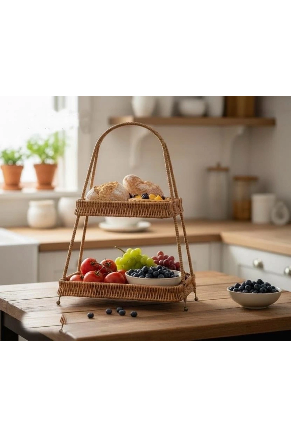 Gönül 2 Katlı Örgülü Sepet