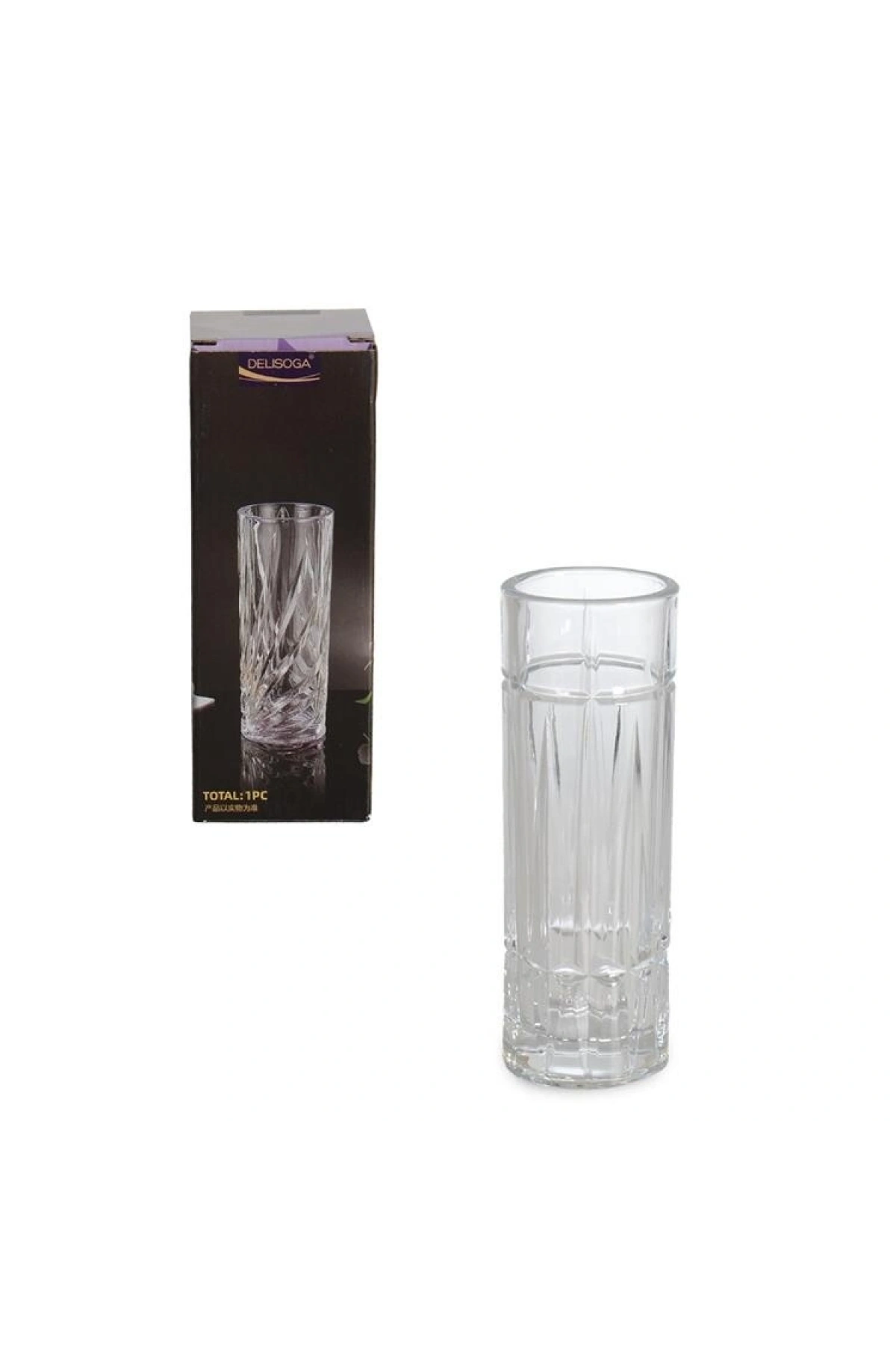 İpek Silindir Şekilli Cam Vazo 19x6 Cm