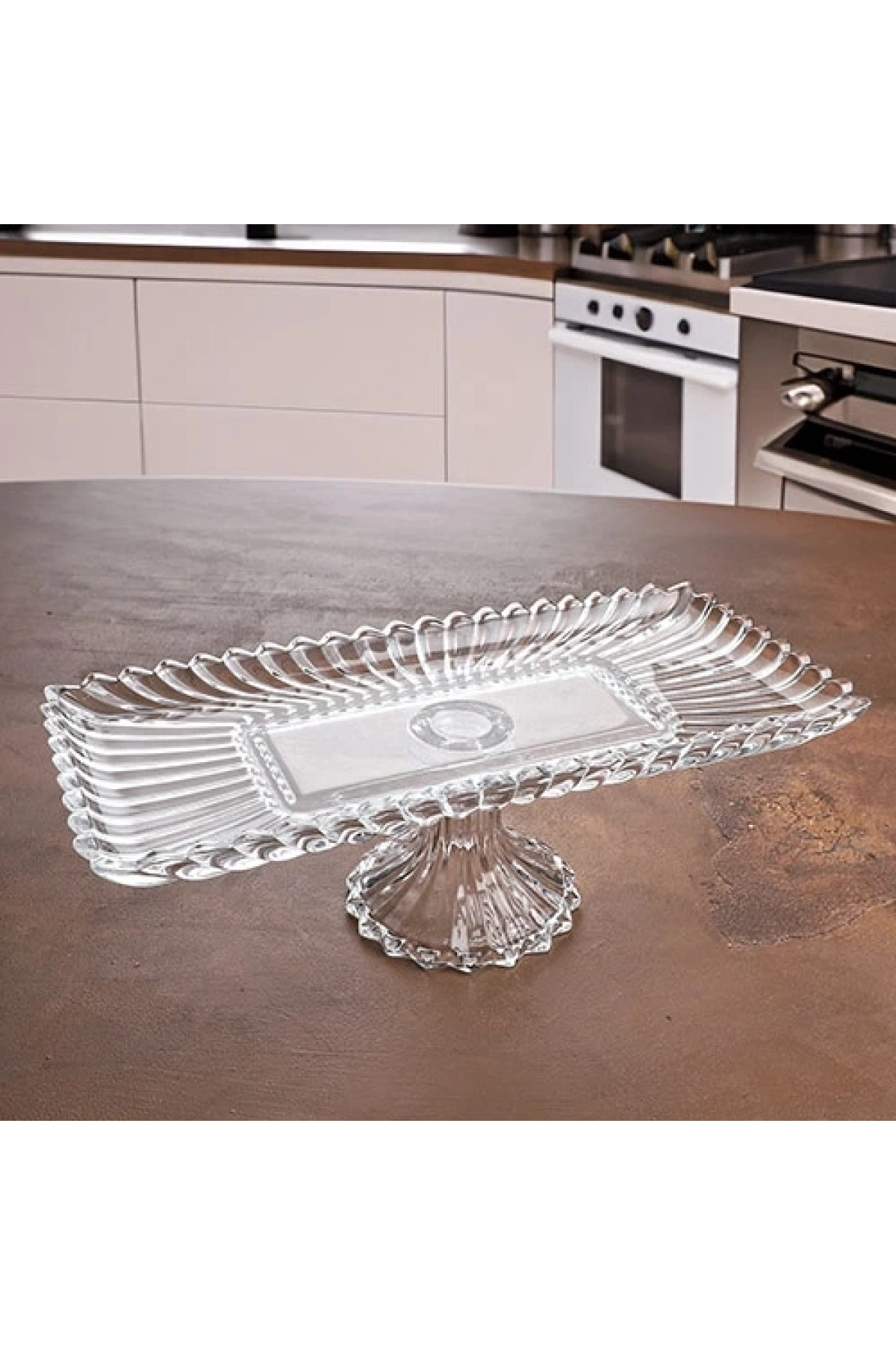Kosova Ayaklı Dikdörtgen Cam Kristal Sunumluk 36x17x12 Cm