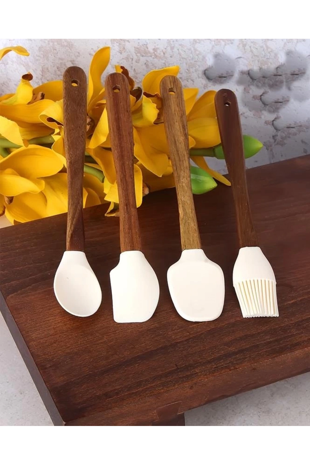 Mien Akasya Saplı 4lü Silikon Spatula Set
