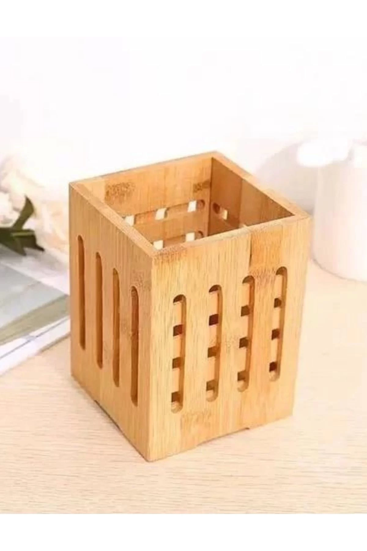 Mien Men664 Bambu Dikdörtgen Delikli Dik Kaşıklık 10x14 Cm