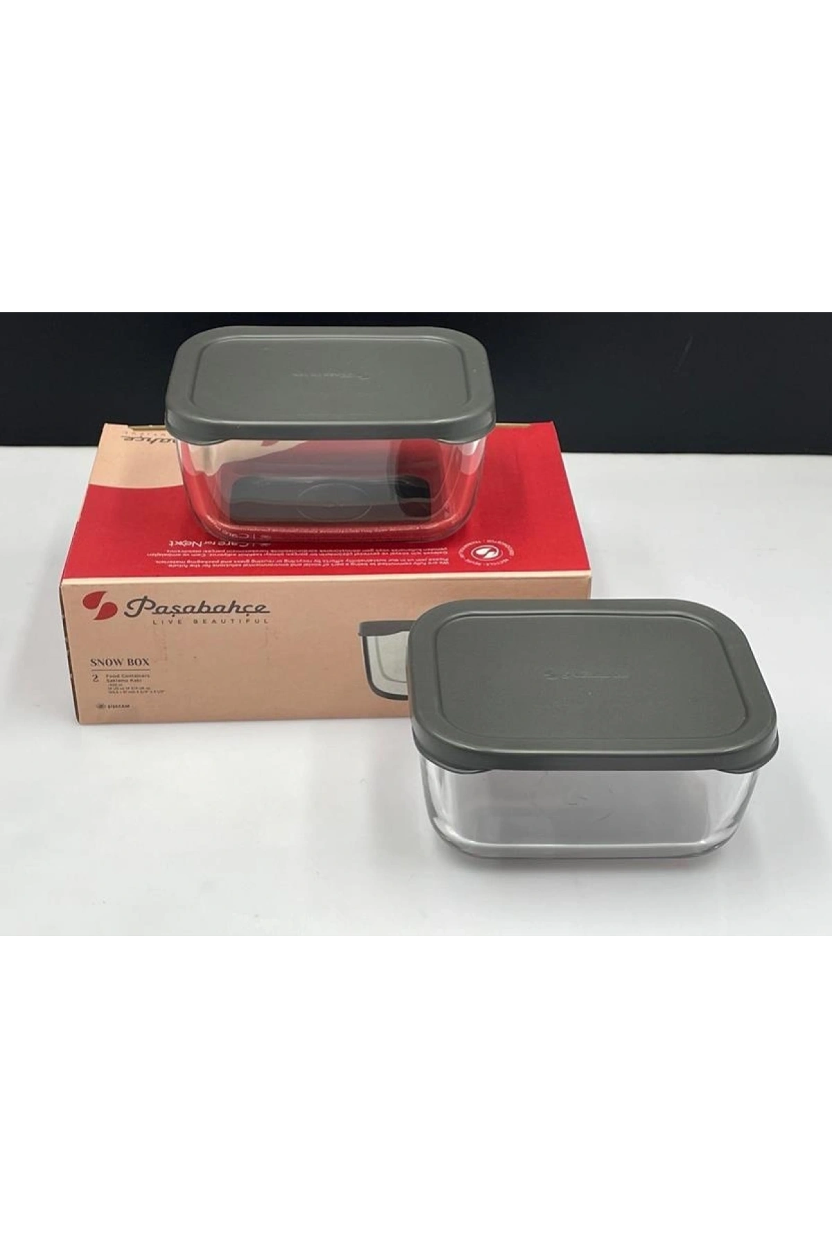 Paşabahçe Snow Box Gri Kapaklı Cam Saklama Kabı 2li