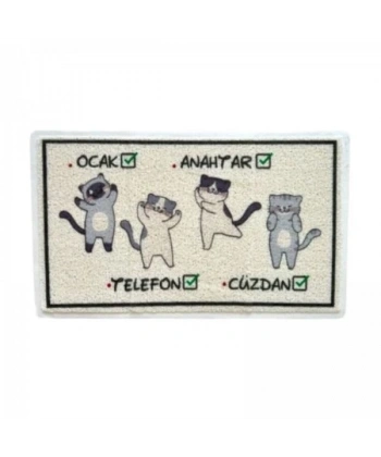 Esonez UNR PAS009 Kedi Desenli Dikdörgen Paspas 45x75
