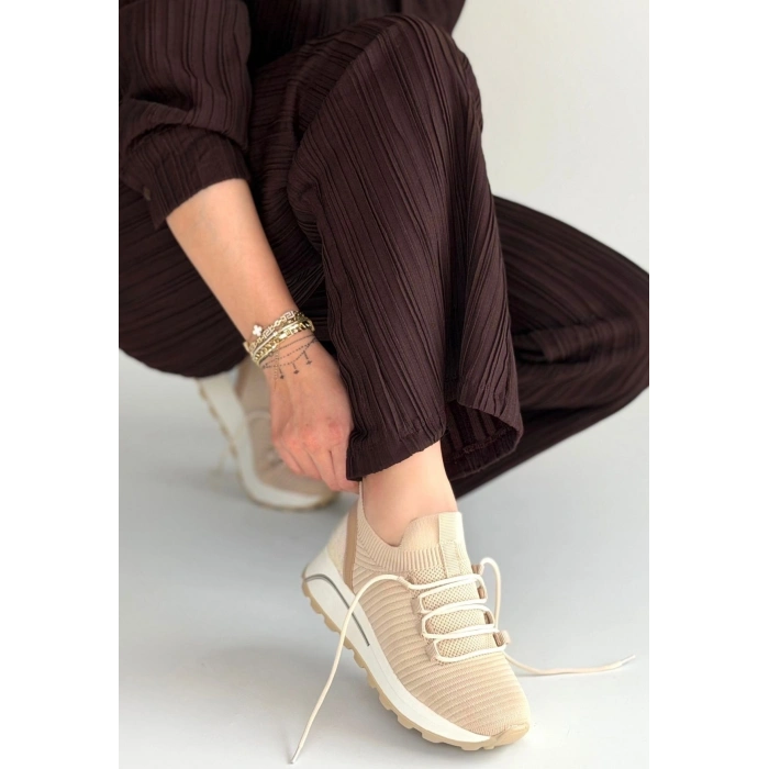 Feort Bej Triko Bağcıklı Spor Ayakkabı