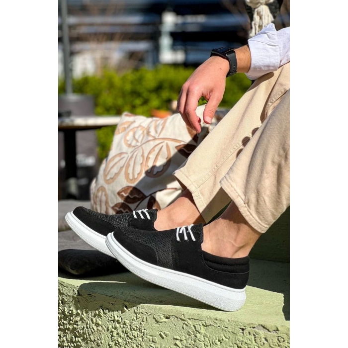 KB-042  Kuback Bağcıklı  Siyah Deri Tozu Beyaz Taban Günlük Erkek Ayakkabı