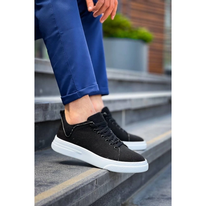 KB-X204 Kuback Siyah Keten Beyaz Yüksek Taban Günlük Erkek Spor Ayakkabı