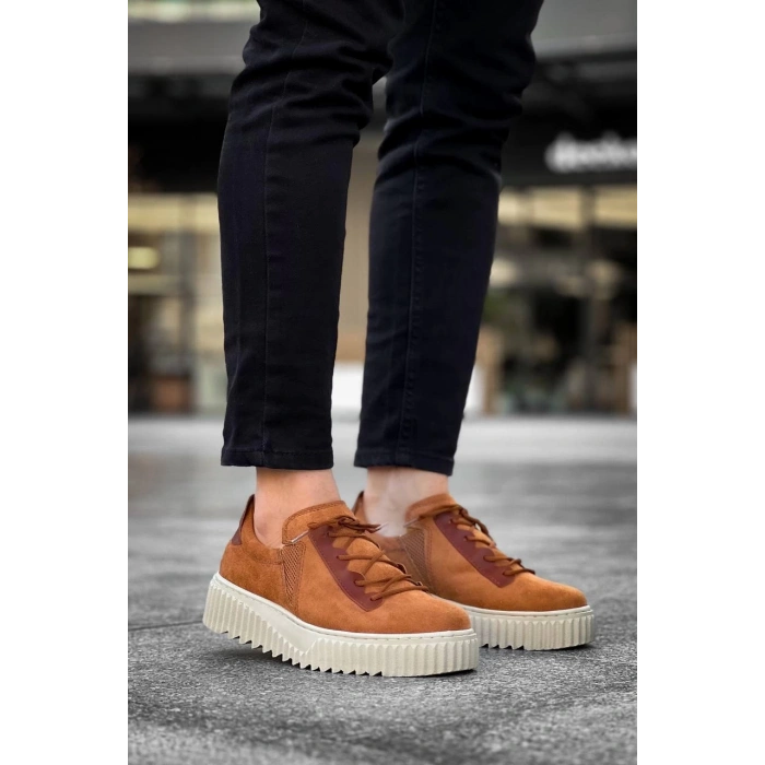 KB-X502  Kuback Taba Süet Yüksek Bej Taban Bağcık Detaylı Lastikli Günlük Erkek Ayakkabı