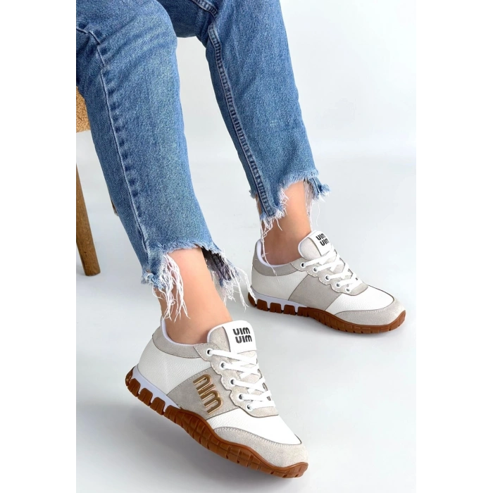 Marje Beyaz Cilt Bağcıklı Spor Ayakkabı