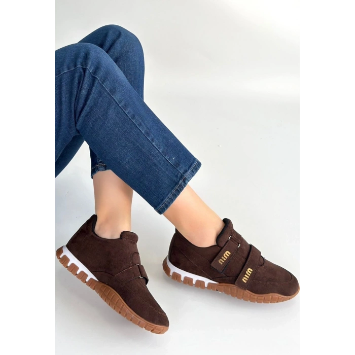 Tunga Kahverengi Süet Cırt Cırtlı Spor Ayakkabı