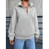 3 iplik Şardonlu yarım fermuarlı sweatshirt gri
