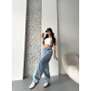 Baggy kar yıkama orta mavi jeans pantolon d2007