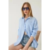 Tek cepli müslin gömlek mavi pt