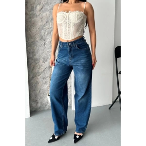 Baggy süper taş bıyık yıkama koyu mavi jeans pantolon d2007