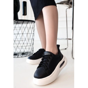 Chris Siyah Cilt Bağcıklı Spor Ayakkabı