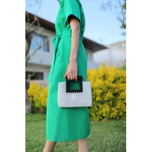 Çift renkli inci el yapımı çanta beyaz