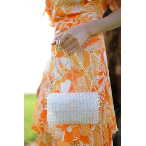 El yapımı zincirli incili çanta beyaz