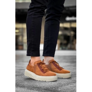 KB-X502  Kuback Taba Süet Yüksek Bej Taban Bağcık Detaylı Lastikli Günlük Erkek Ayakkabı