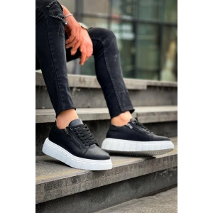 KB-X155 Kuback Siyah Cilt Detaylı Beyaz Yüksek Taban Günlük Spor Ayakkabı