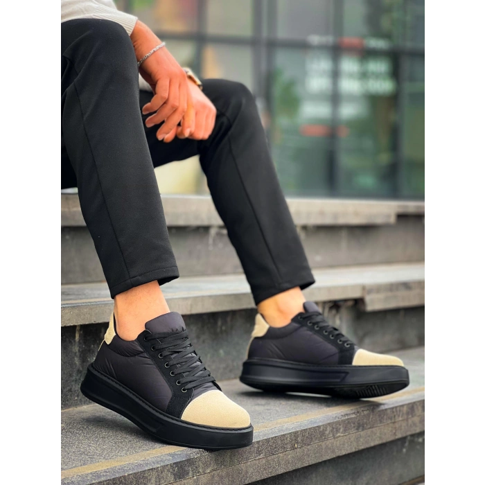 KB-X46 Kuback Siyah Bej Yüksek Siyah Taban Günlük Spor Ayakkabı