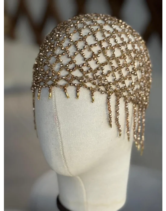 Gold Kristal Taş Örtme Taşlı Bere