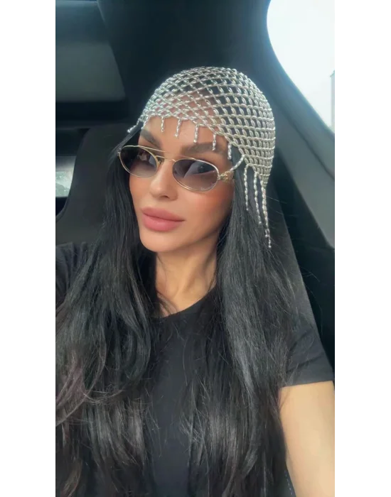 Gümüş Renk Boncuk Örme Bere