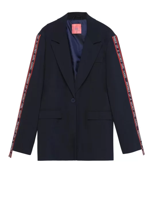 Şerit Detaylı Blazer Ceket Lacivert