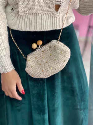 bej renkli mini örgü çanta