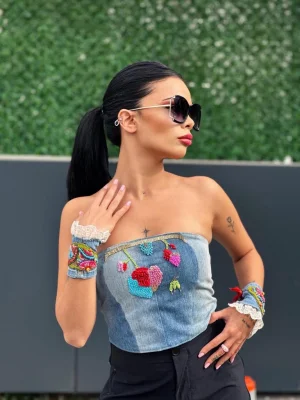 Kot Özel Tasarım Boncuk Taş İşlemeli Bileklik