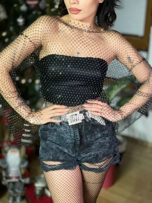 Antrasit Taşlanmış, Taşlı Kemerli Mini Kot Şort