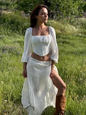 Ekru Renk Gofre Etek