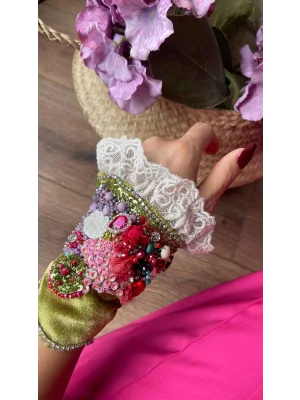 Yeşil Kadife Vintage Bileklik