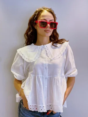 Yakalı Keten Ekru Gömlek