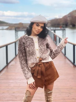 Kahve Krem Yün Hırka