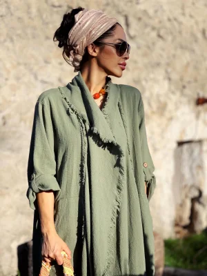 Çağla Yeşili Keten Kimono