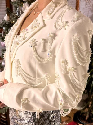 Özel Tasarım Ekru Renk Crop Ceket