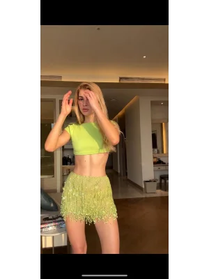 Rills Shine Koleksiyonu /Pul ve Taş İşlemeli El Yapımı Etek (Yeşil)