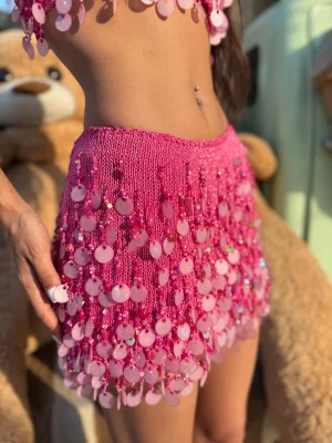 Rills Shine Koleksiyonu /Pul ve Taş İşlemeli etek-Pembe (Pink)