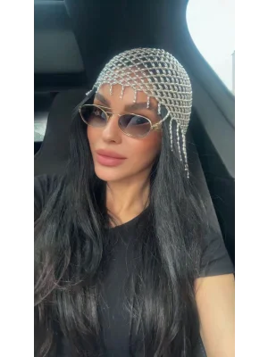 Gümüş Renk Boncuk Örme Bere