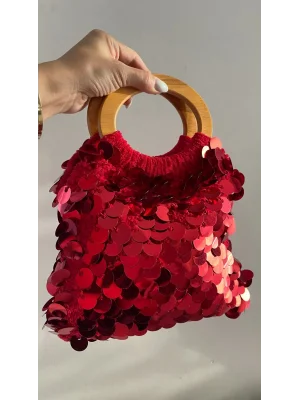 Kırmızı Pul Detaylı El Çantası