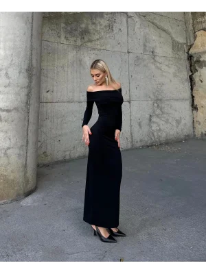 Madonna Yaka Elbise Siyah